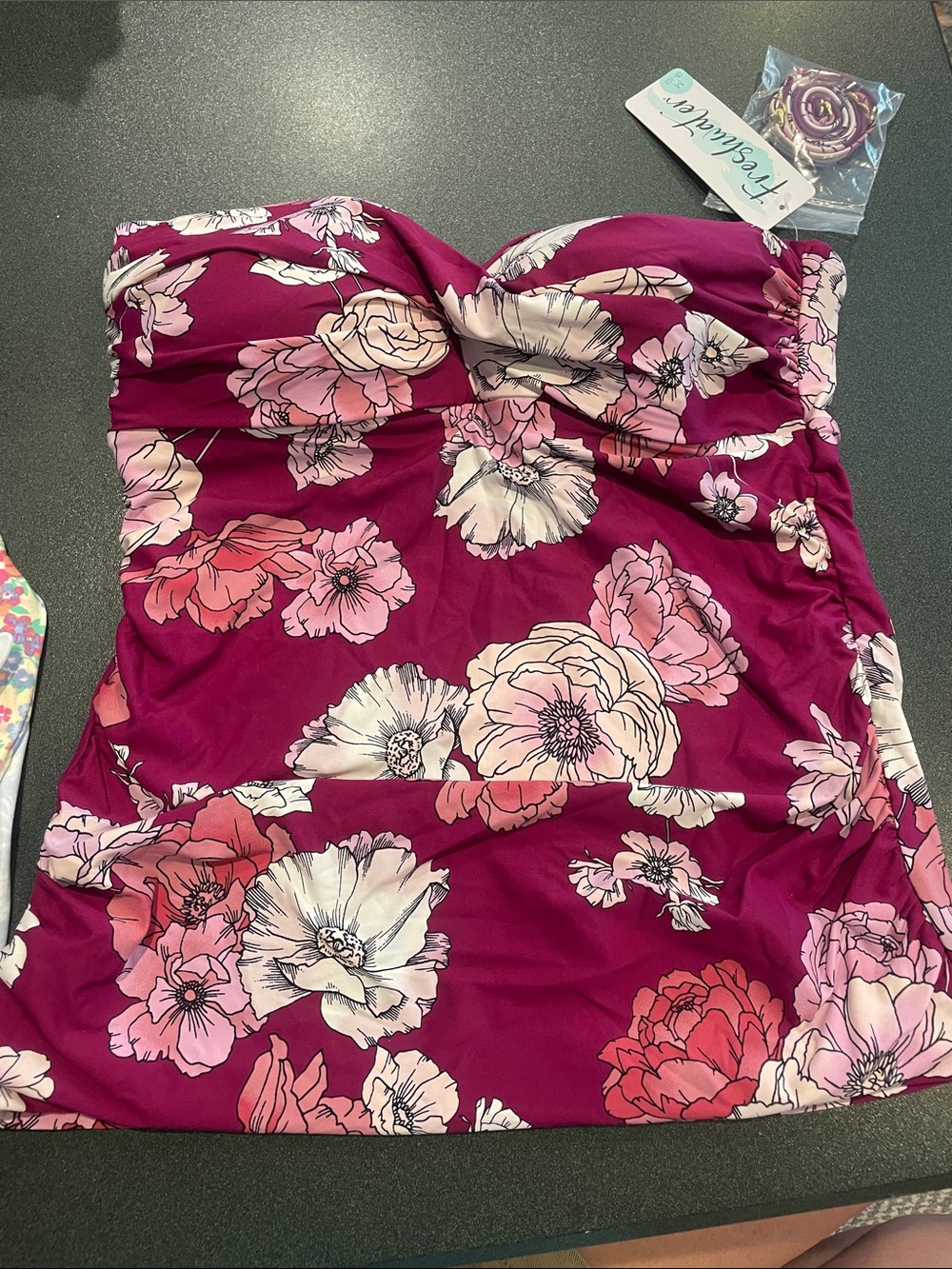 Freshwater Floral Magenta Strapless Tankini set-Size Medium 8-10